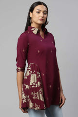 Wine Crepe Printed Tunic