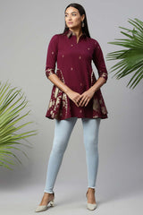 Wine Crepe Printed Tunic