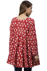 Shop Woman's Cotton Printed Tunic in Maroon At KarmPlace