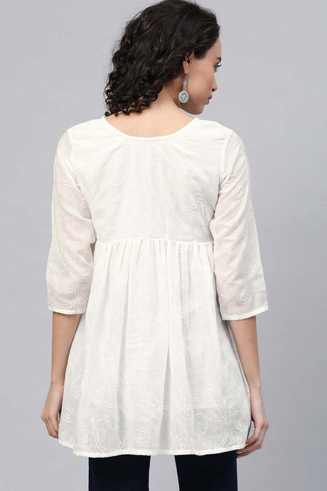 Off-White Cotton Embroidered Tunic