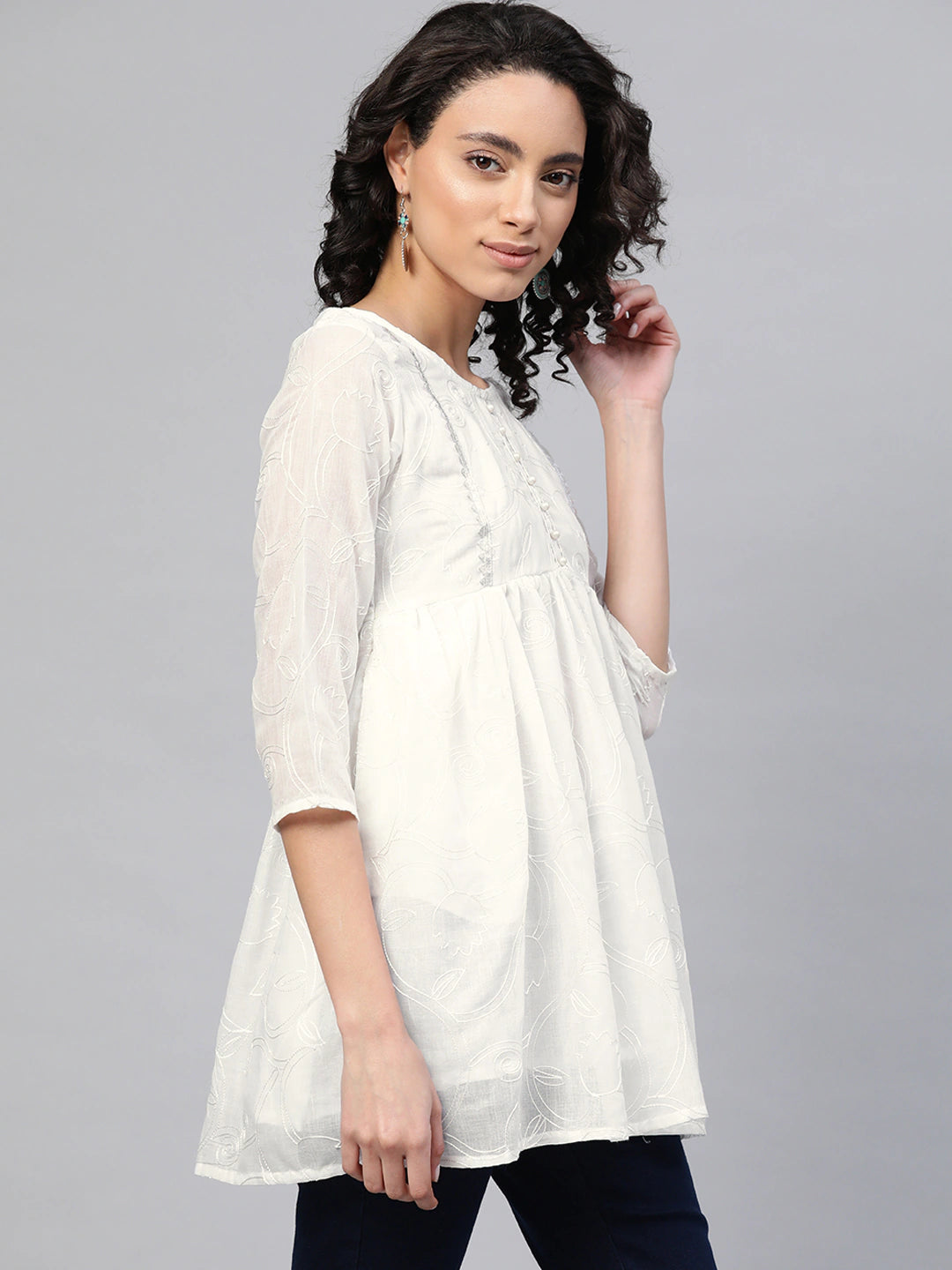 Off-White Cotton Embroidered Tunic