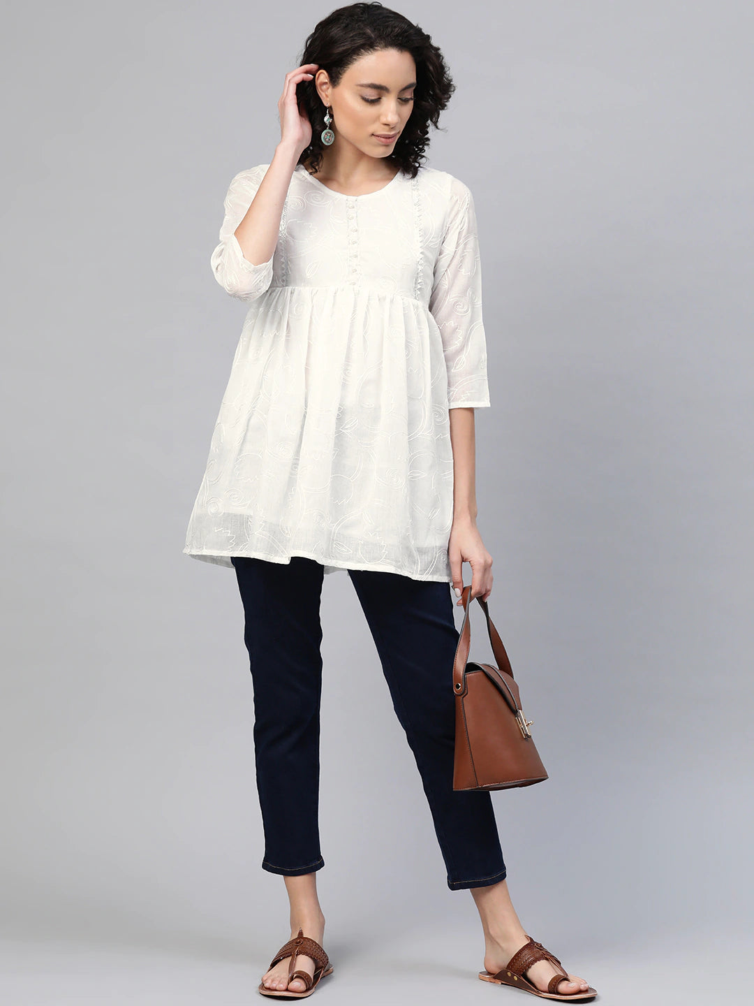 Off-White Cotton Embroidered Tunic