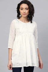 Off-White Cotton Embroidered Tunic