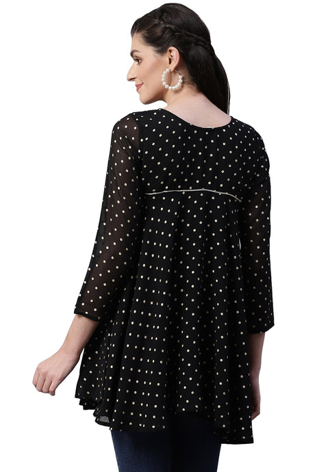 Shop Woman's  Georgette Polka Dot Print Tunic in Black At KarmaPlace