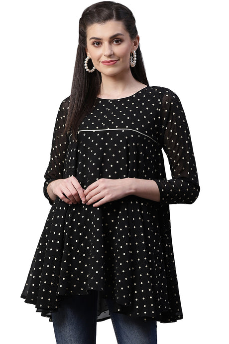 Buy Georgette Polka Dot Print Tunic in Black Online