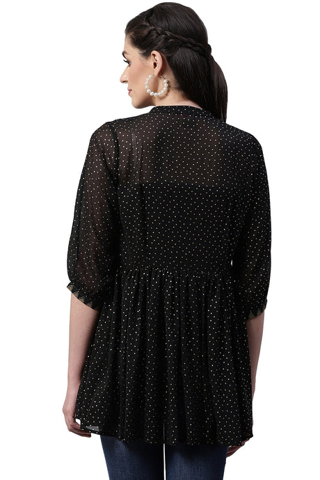 Shop Woman's Georgette Polka Dot Print Tunic in Black At KarmaPlace