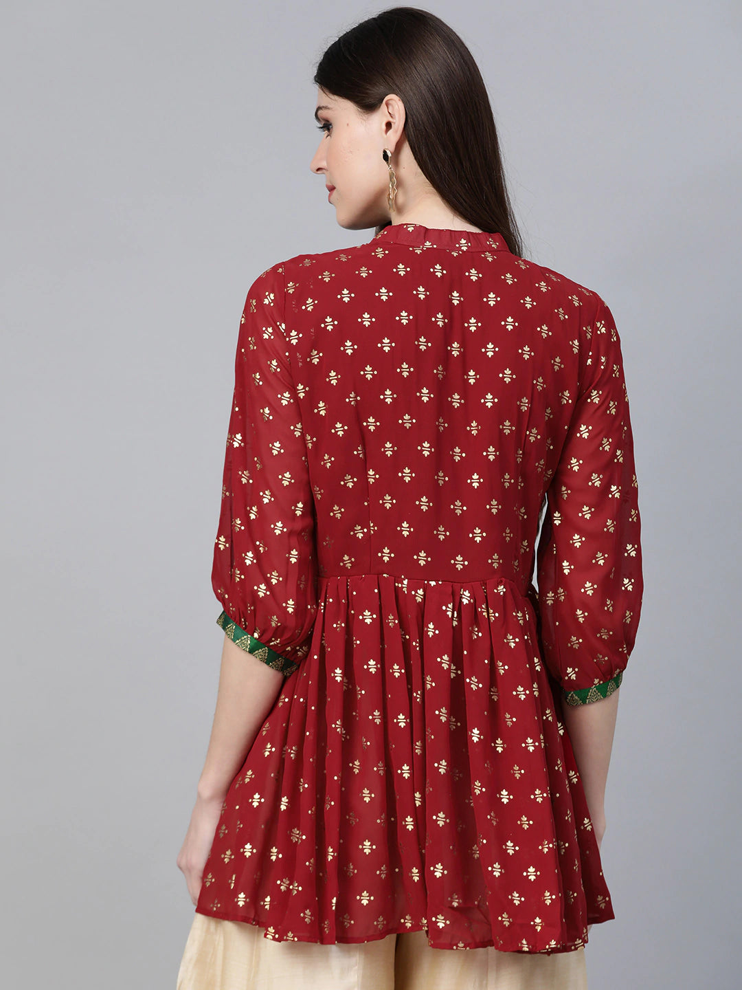 Maroon Georgette Glitter Print Western Tunic