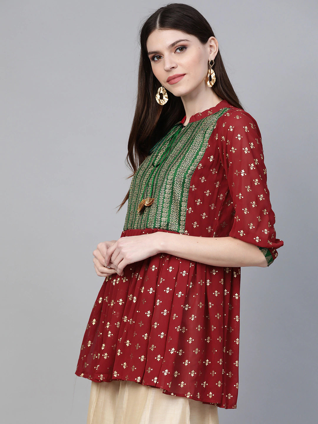 Maroon Georgette Glitter Print Western Tunic