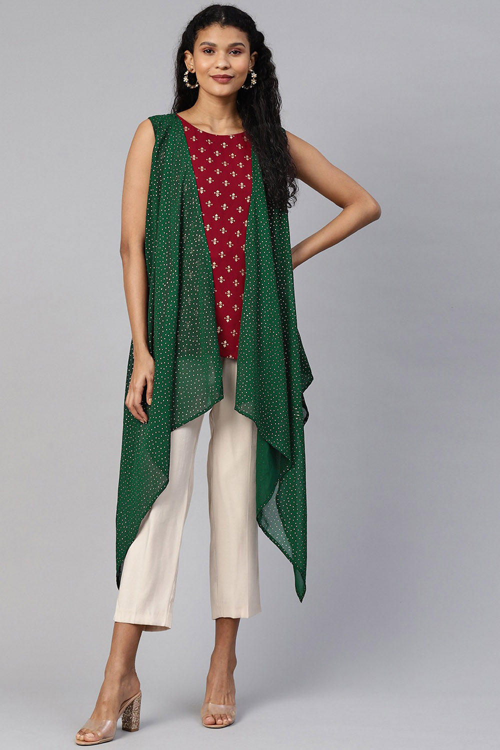 Buy Faux Georgette Printed Kurta in Green Online