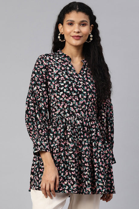 Buy Moss Crepe Printed Kurta in Black Online