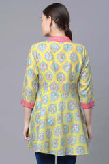 Cotton Blend Lemmon Yellow Digital Printed Tunic