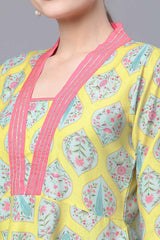 Cotton Blend Lemmon Yellow Digital Printed Tunic