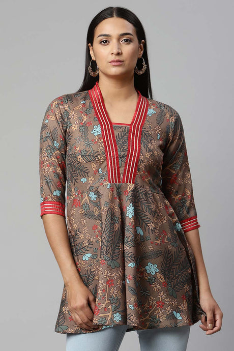 Brown Cotton Digital Printed Tunic