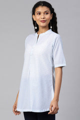 Polyester Checked Blue Kurta Online 