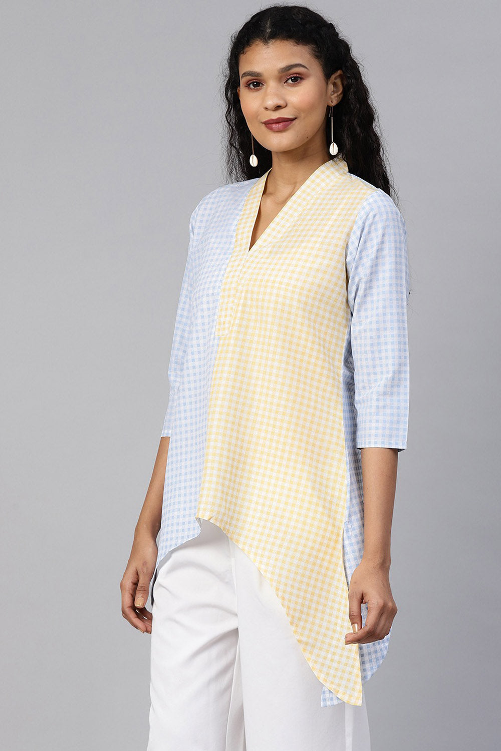 Checked  Blue Kurta Online