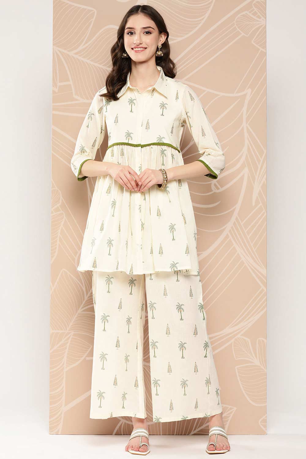 Buy Off White Printed Cotton Tunic with Palazzos Online