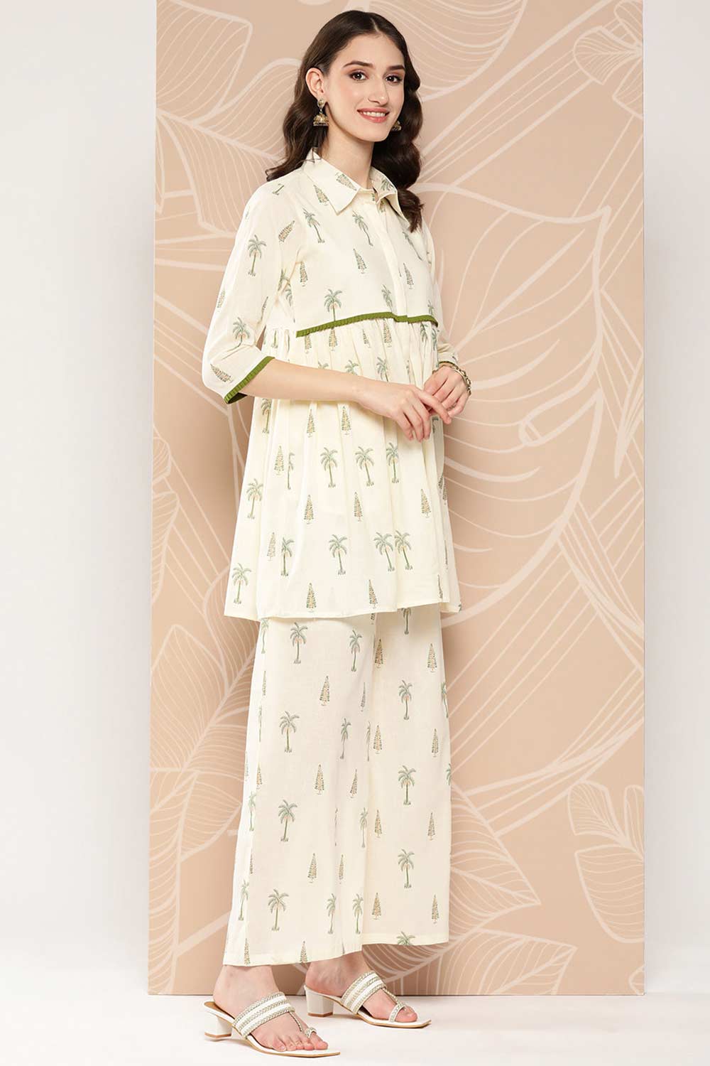 Buy Off White Printed Cotton Tunic with Palazzos Online