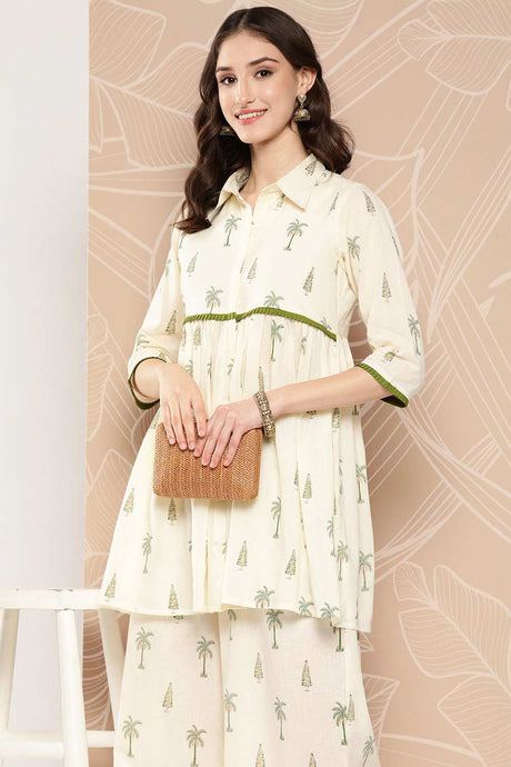 Buy Off White Printed Cotton Tunic with Palazzos Online