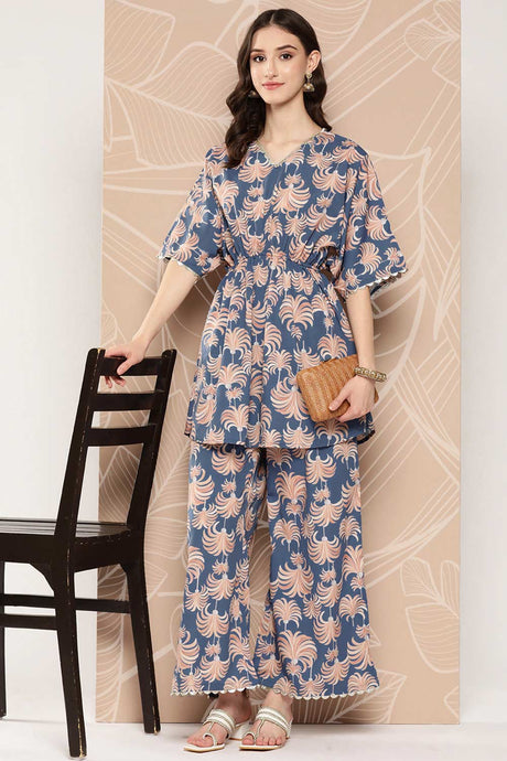 Buy Multi Color Printed Crepe Ethnic Tunic With Palazzos Online