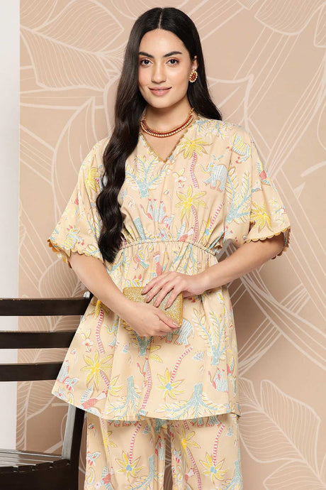 Buy Tan Printed Crepe Tunic With Palazzos Online