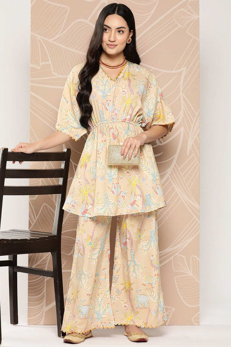Buy Tan Printed Crepe Tunic With Palazzos Online