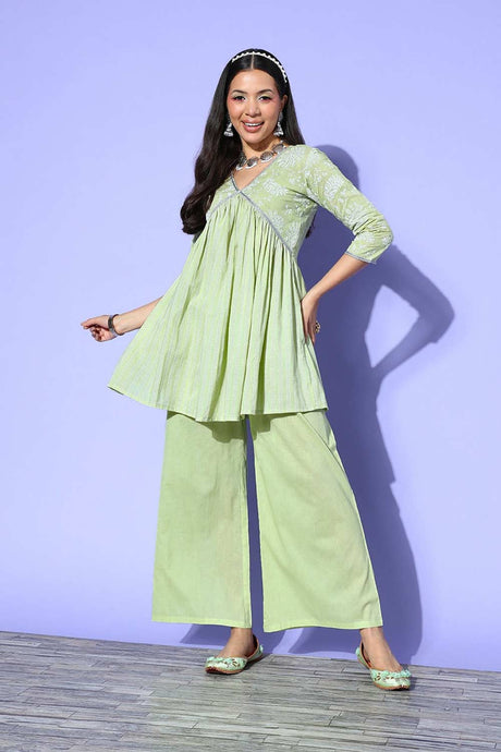 Buy Olive Pure Cotton Printed Tunic Palazzo Sets Online