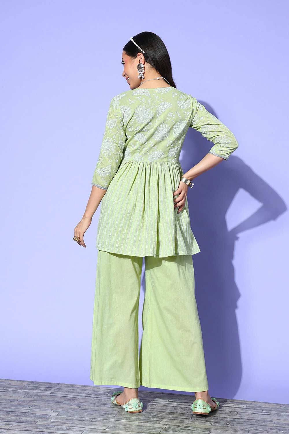 Buy Olive Pure Cotton Printed Tunic Palazzo Sets Online