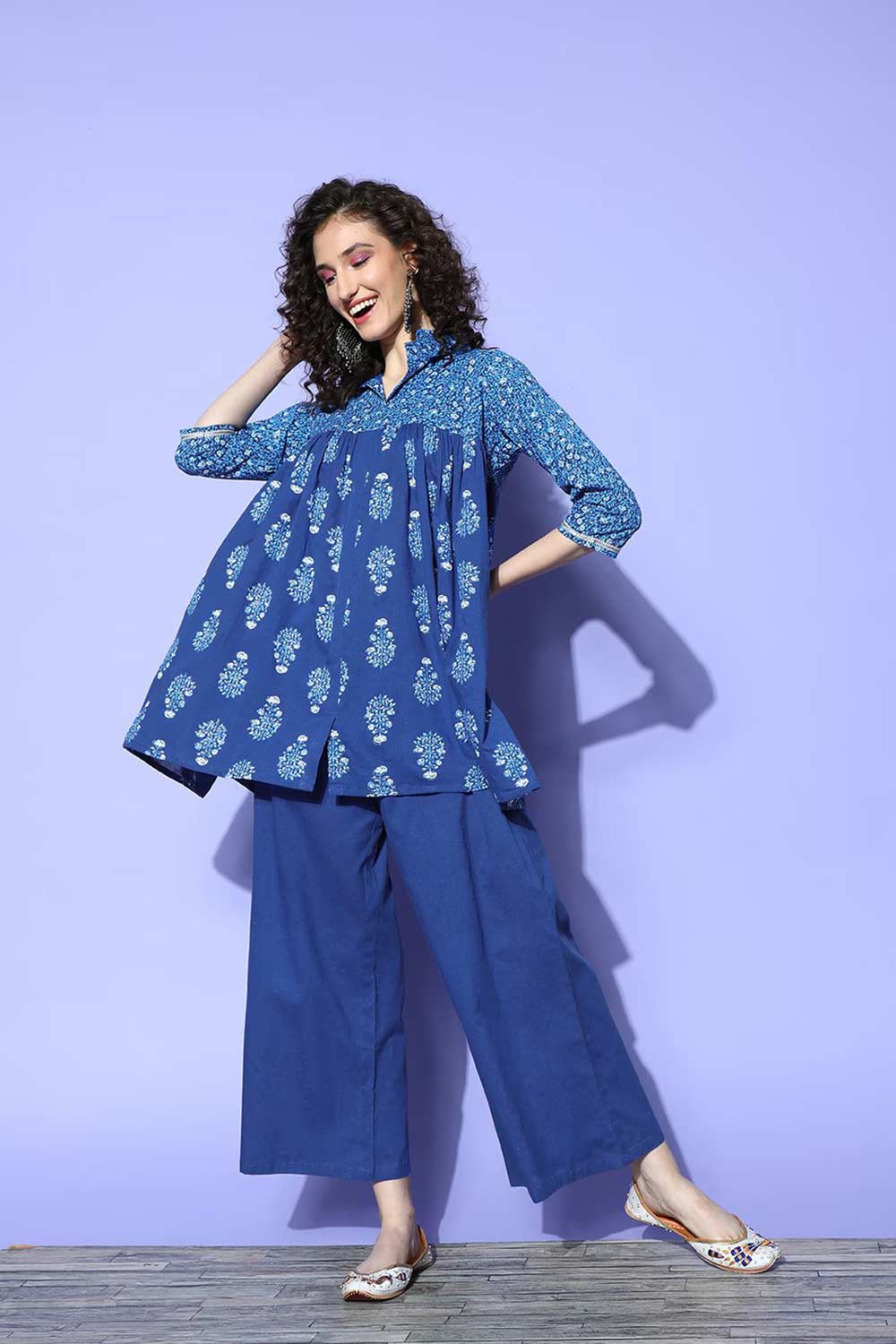 Buy Indigo Blue Pure Cotton Printed Co-ords Online