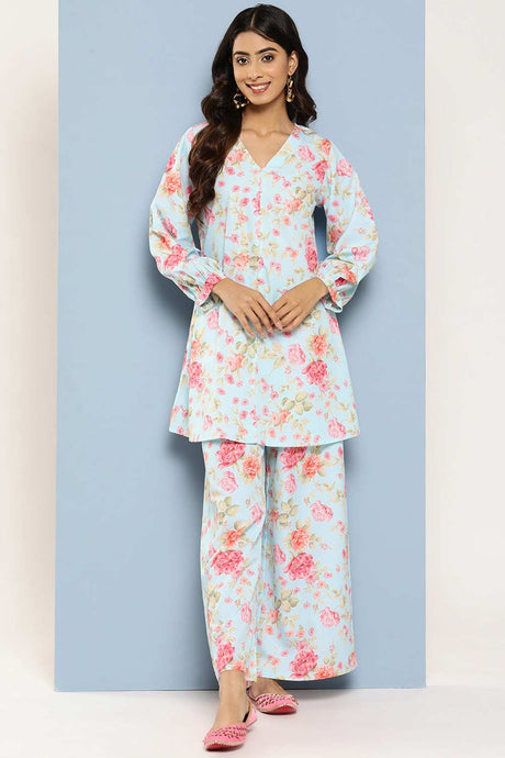 Buy Multi Color Floral Printed Crepe Tunic with Palazzos Online