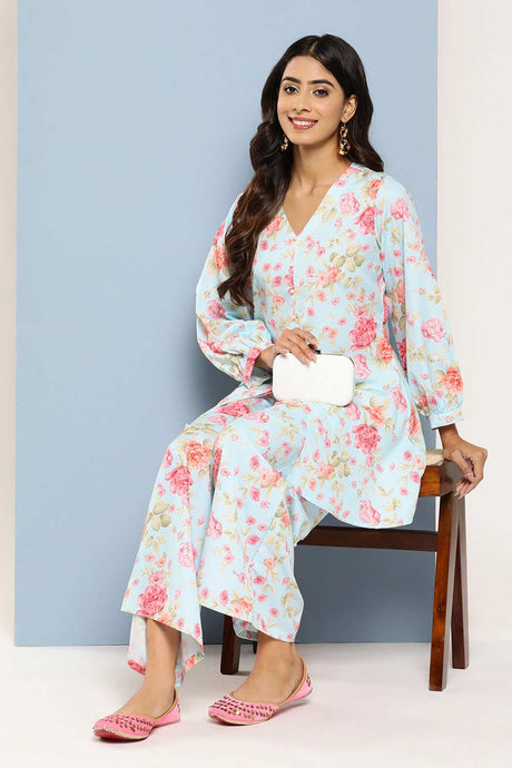 Buy Multi Color Floral Printed Crepe Tunic with Palazzos Online