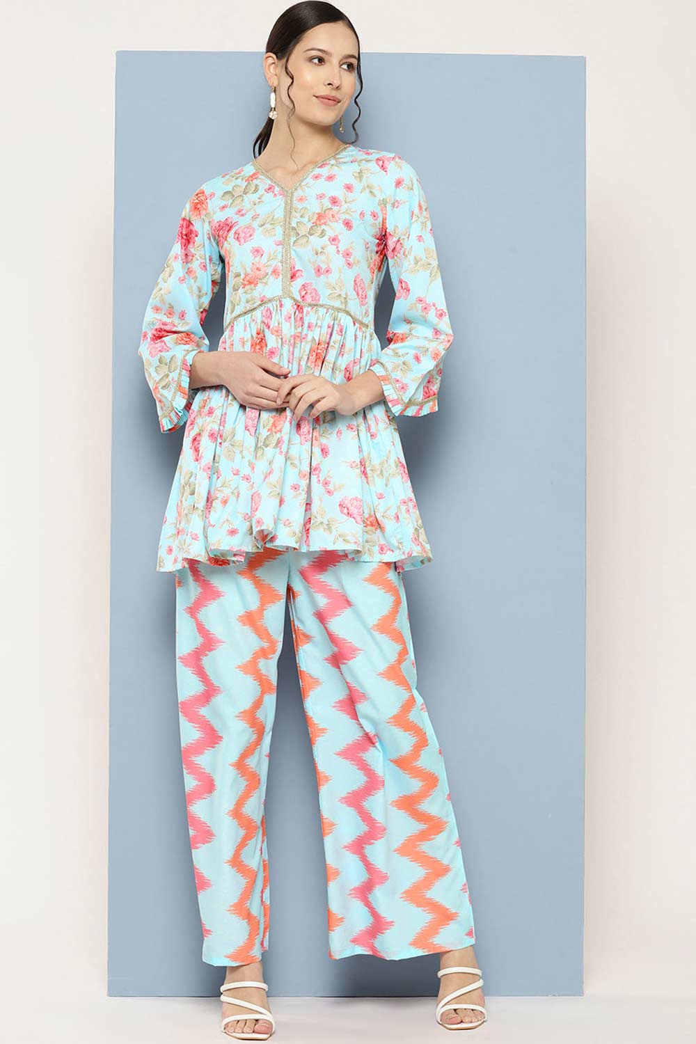 Buy Multi Color Printed Crepe Ethnic Co-Ords Online