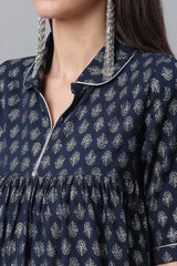 Buy Poly Rayon Silver Foil Printed Tunic in Navy Blue Online - Zoom Out