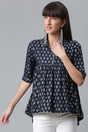 Buy Poly Rayon Silver Foil Printed Tunic in Navy Blue Online