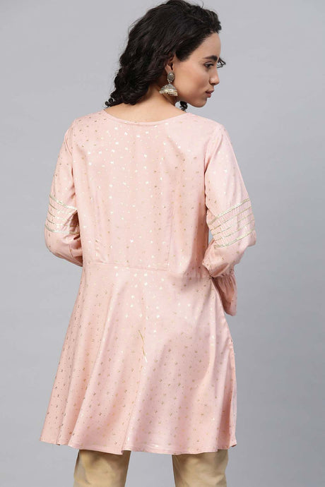 Pink Rayon Golden Ethnic Print Tunic
