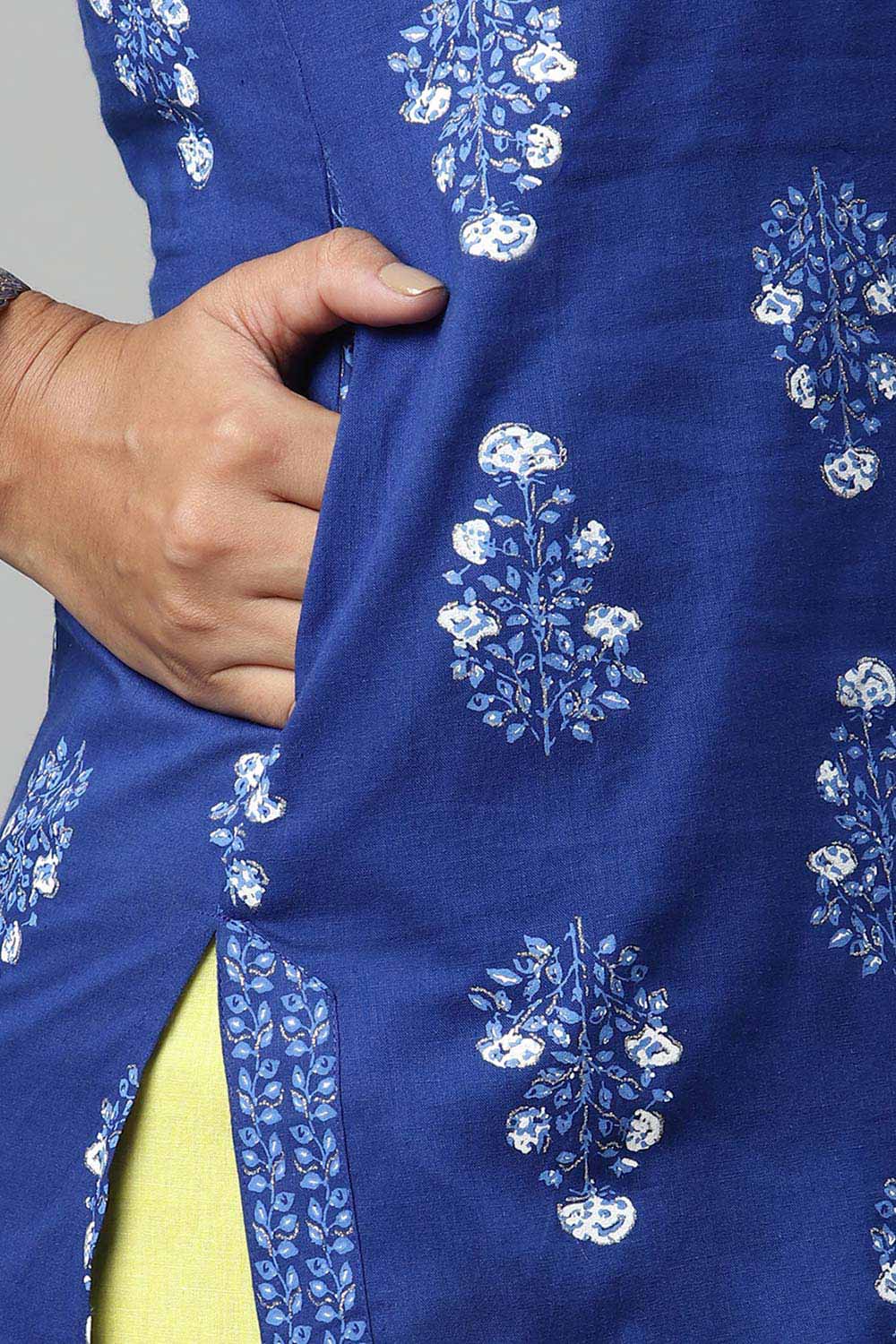 Royal Blue Pure Cotton Printed Tunic Sharara Set