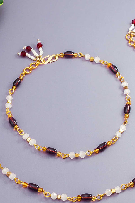 Gold And Burgundy Small Bead Anklets