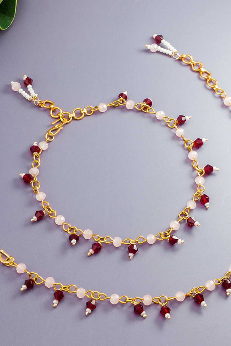 Gold And Red Small Bead Anklets