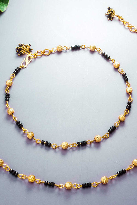 Black and Gold Small Bead Anklets