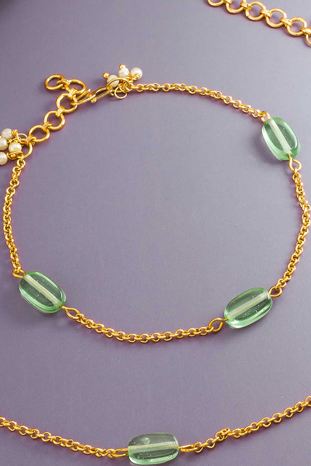 Gold And Green Small Bead Anklets