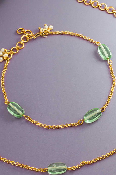 Gold and Green Small Bead Anklets