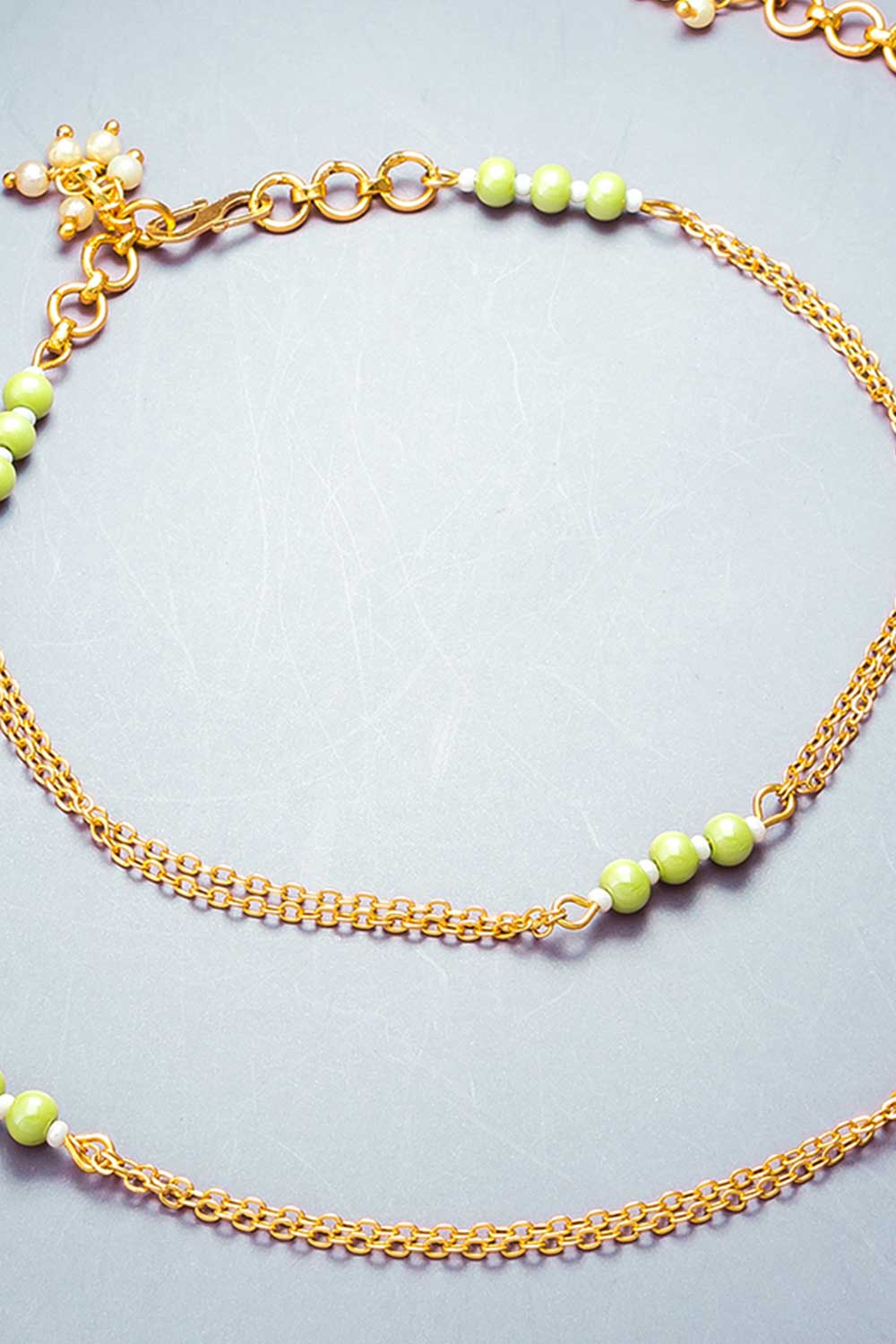 Gold And Green Small Bead Anklets