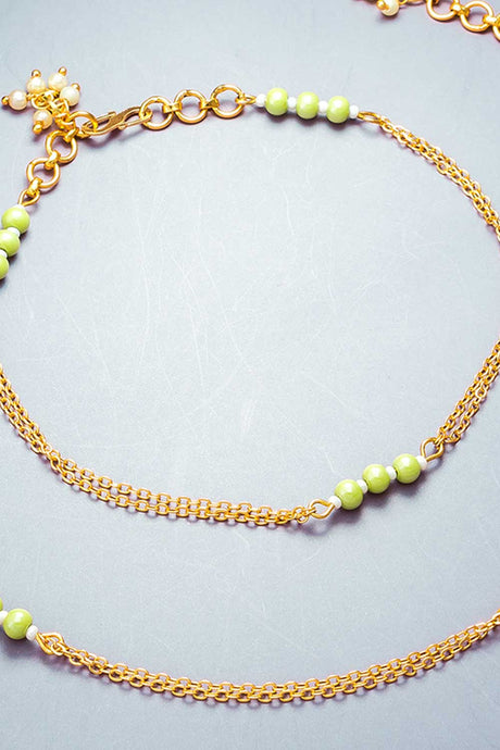 Gold and Green Small Bead Anklets