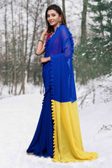 Blue Georgette Ruffle Border Saree