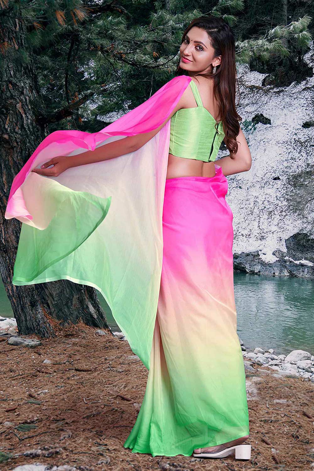 Pink Organza Ombre Saree