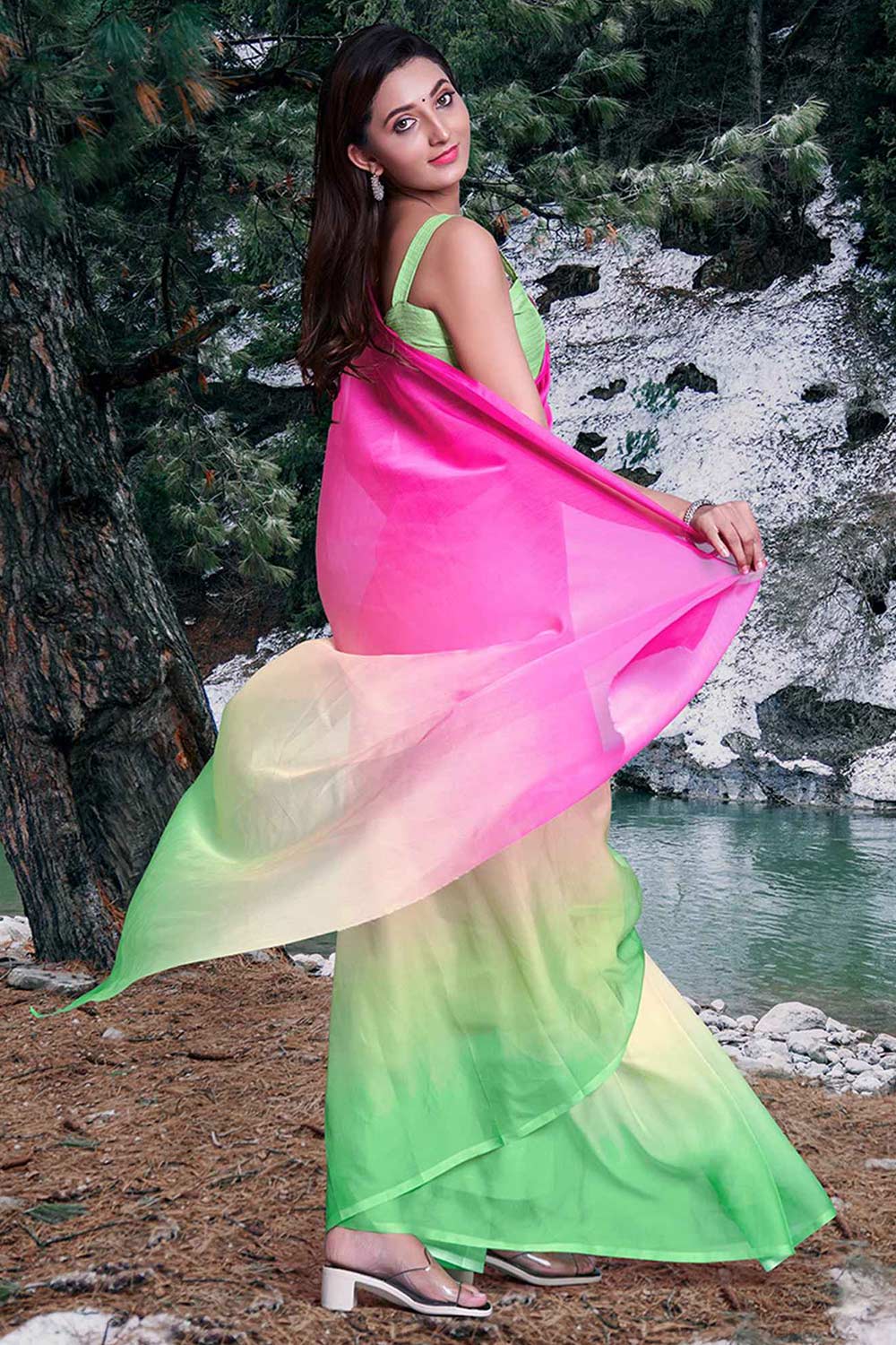 Pink Organza Ombre Saree