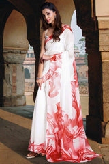 White Organza Floral Printed Saree