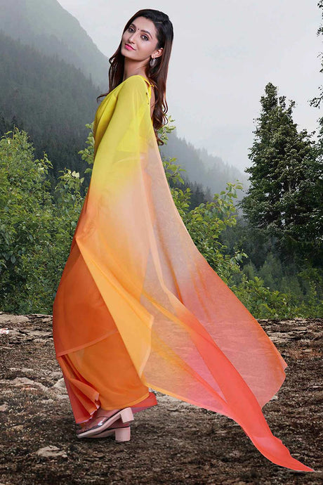 Yellow Organza Ombre Saree