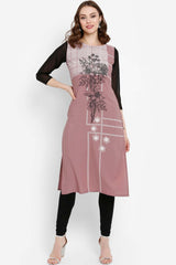 Buy Crepe Floral Printed Kurta in Mauve Online - Front