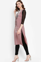 Buy Crepe Floral Printed Kurta in Mauve Online - Side