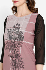 Buy Crepe Floral Printed Kurta in Mauve Online - Zoom In